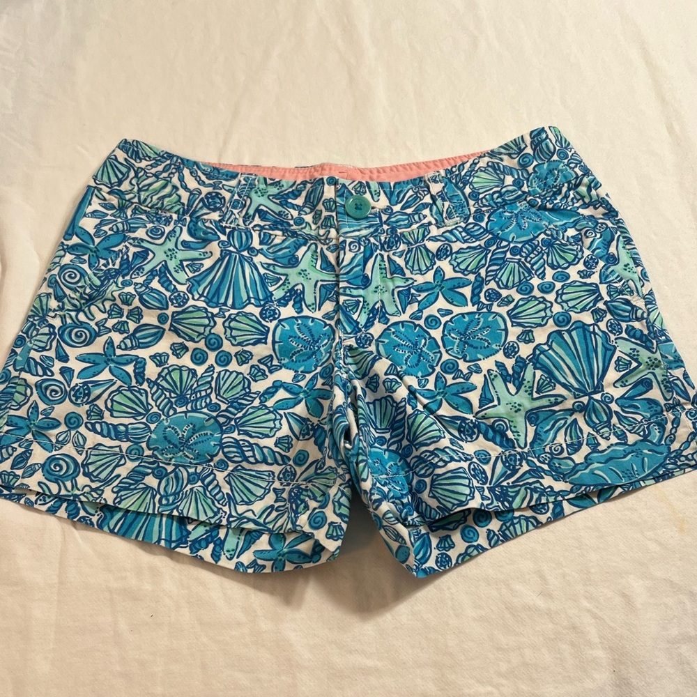 Lilly Pulitzer Blue Sailors Nautical Seashell Callahan Shorts w/5” inseam Sz 0